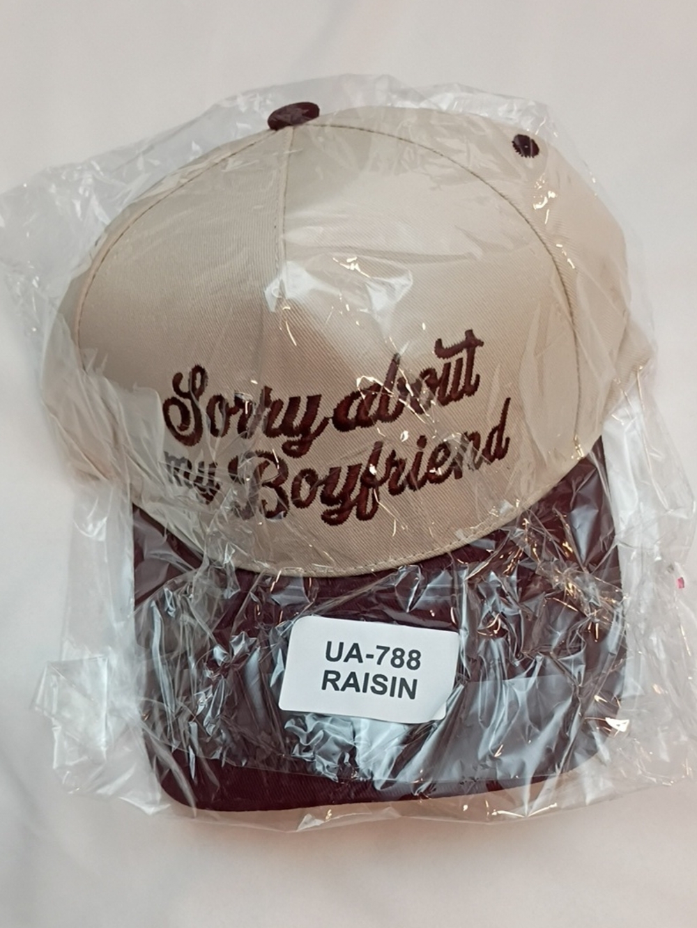 Sorry About My Boyfriend Embroidered Baseball Cap - Beige/Brown